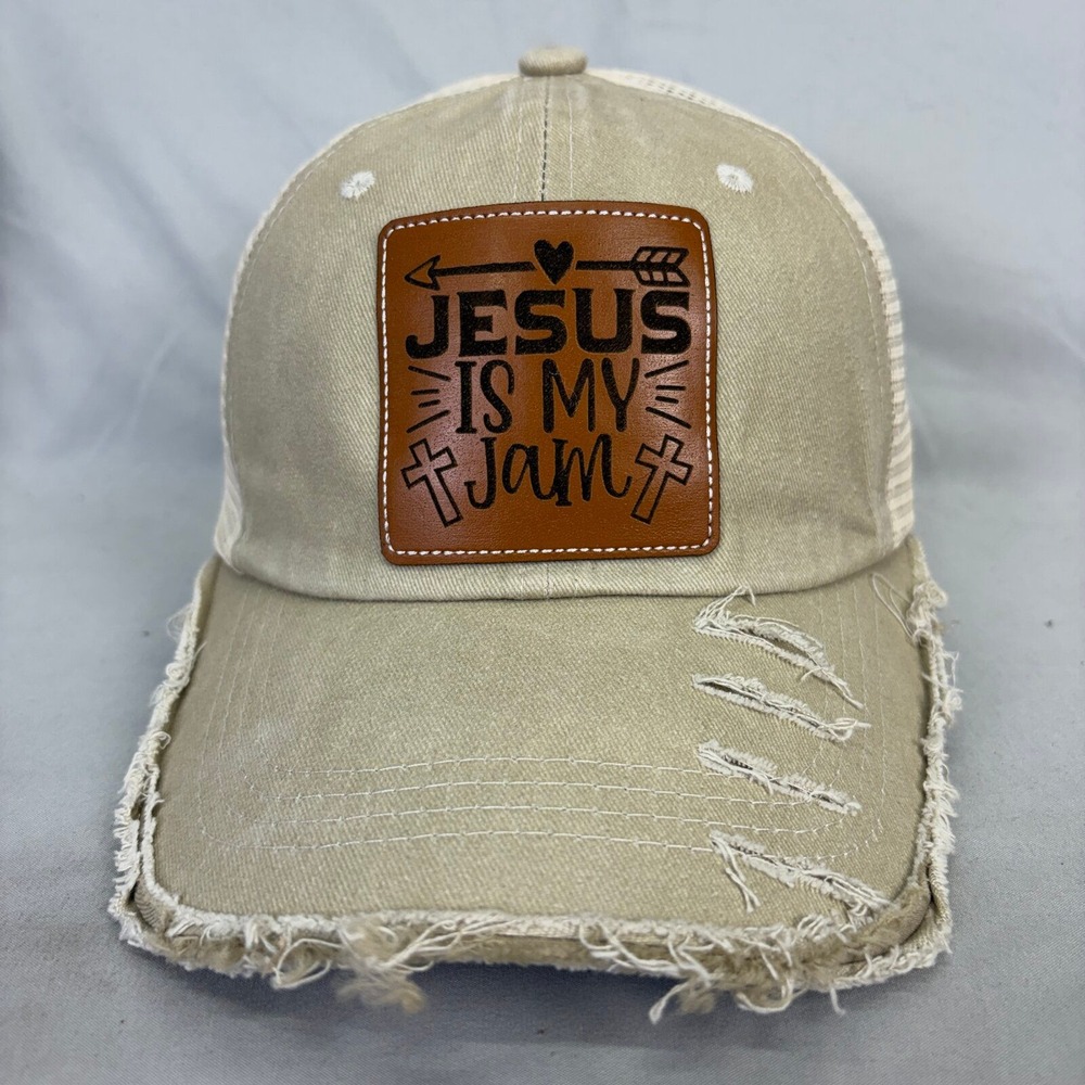 Unbranded Trucker Hat Jesus Is My Jam Unisex OSFM Tan Distressed Snapback